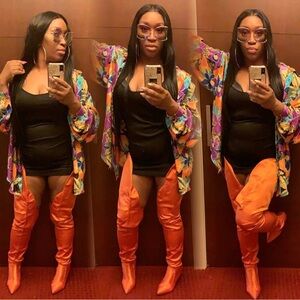 Women's Orange Satiny Over-the-Knee Boots - Sleek Statement Style